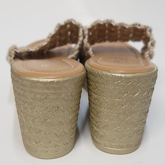 RZX Wedge Sandal Size 39 Boho Faux Espadrille Super Lightweight Summer Shoe Gold - Picture 6 of 14